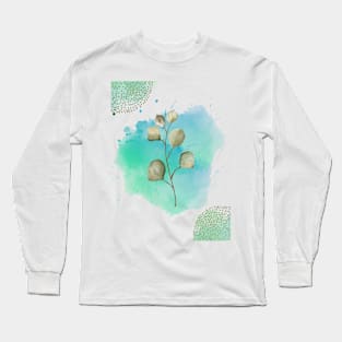 Green Blue Minimalist Leaves Long Sleeve T-Shirt